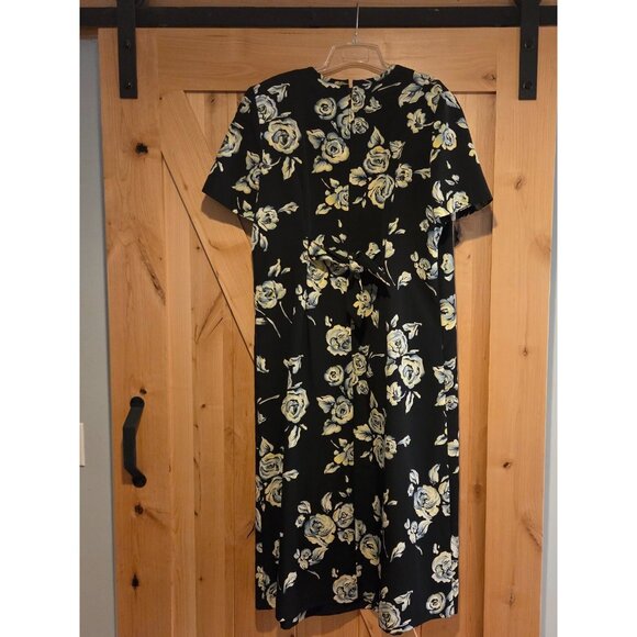 Vtg Kathie Lee Sz 14 Maxi Dress Black Pastel Tie Back Pintuck Pleat - Picture 2 of 16